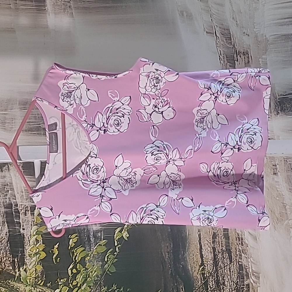 Croft & Barrow Stretch Women Large lavender floral dressy tank blouse